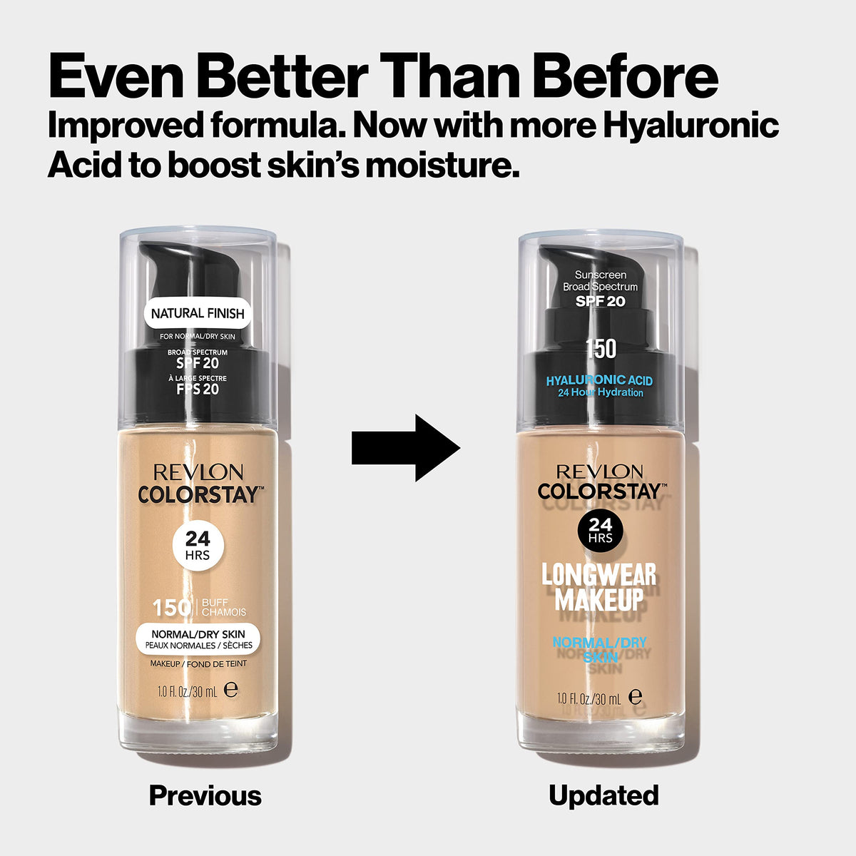 Revlon ColorStay label and ingredients highlighting hyaluronic acid benefit
