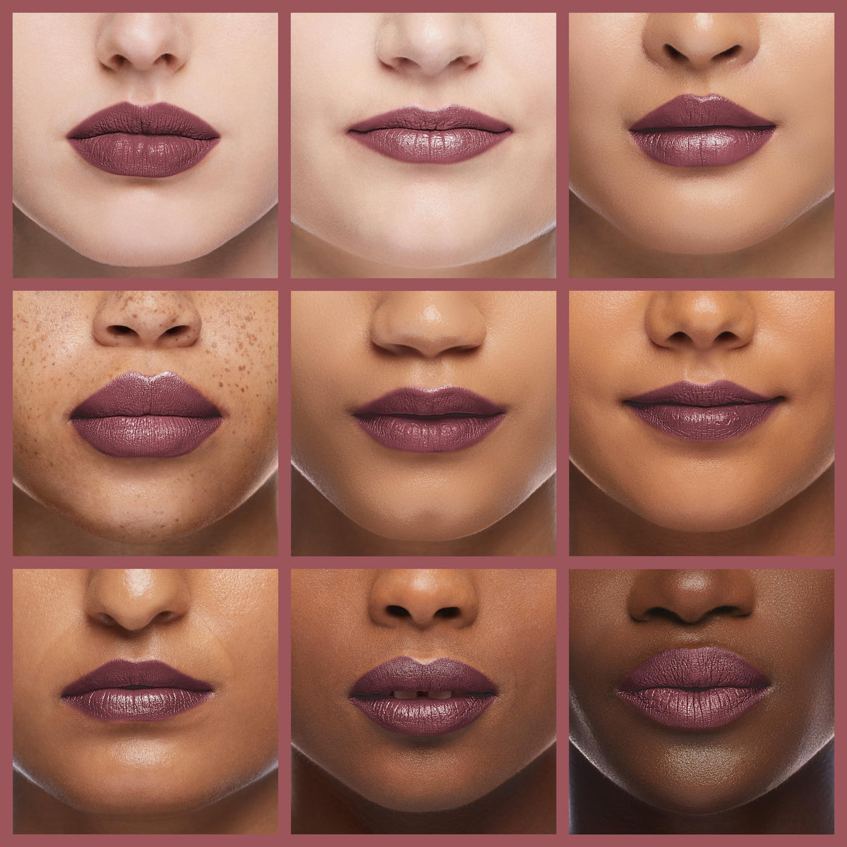 Revlon ColorStay lip swatch on model showcasing Royal Raisin lasting color