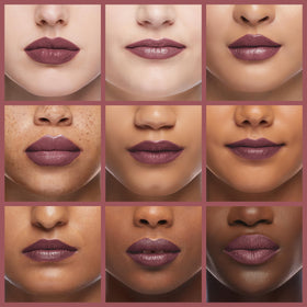 Revlon ColorStay lip swatch on model showcasing Royal Raisin lasting color