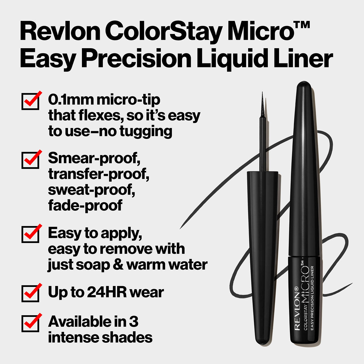 REVLON black swatches on skin showing intense pigment payoff