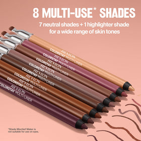 Revlon multi-liner flatlay with other makeup pieces highlighting multitasking utility
