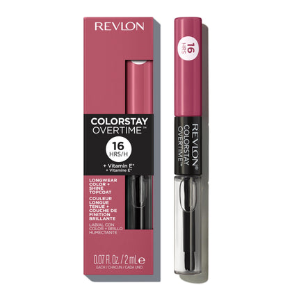 Revlon ColorStay Overtime front packaging showing dual-ended tube and shade
