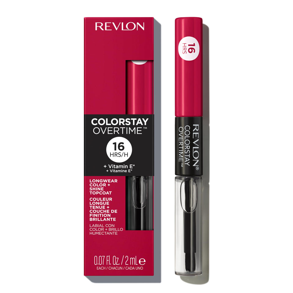 Revlon dual-ended front packaging showing color and clear gloss benefit long wear