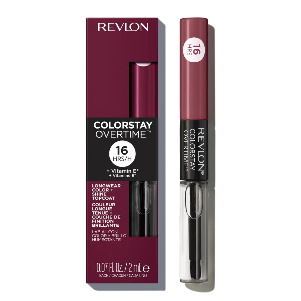 Revlon dual-ended product front view showing shade and glossy top coat benefit