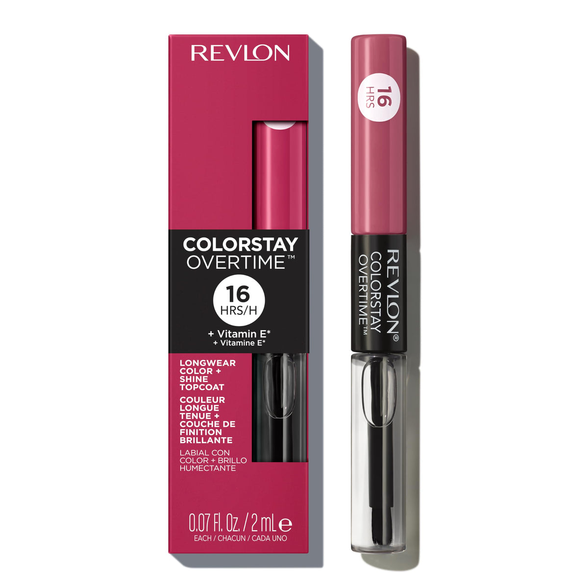 Revlon dual-ended tube front view showing color and clear gloss for long wear