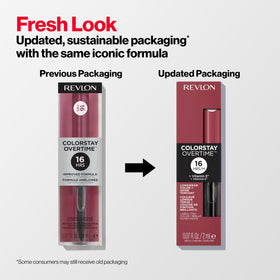 Revlon ColorStay Overtime worn on lips close-up showing long-lasting shine