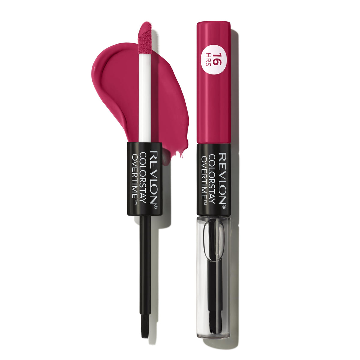 Revlon ColorStay Overtime label detail showing ingredients list and benefits clearly