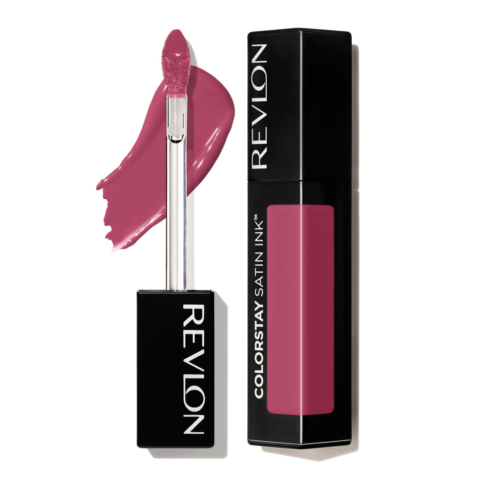Revlon ColorStay Satin Ink front packaging showing shade tube and cap, clear product ID and appeal