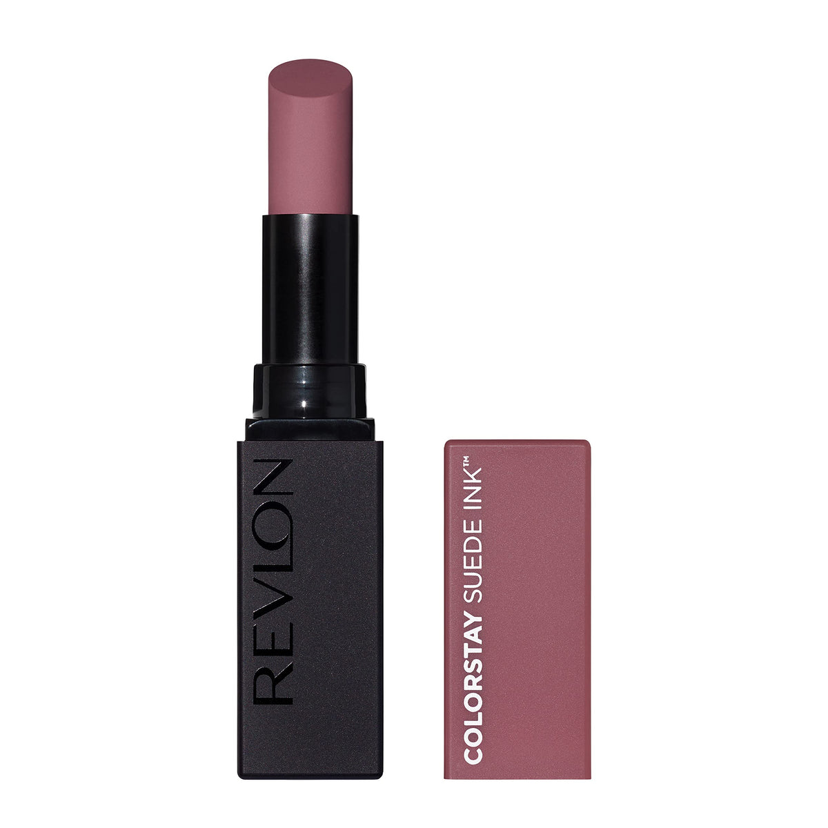 Revlon ColorStay Suede Ink front view showing bold matte shade and compact tube