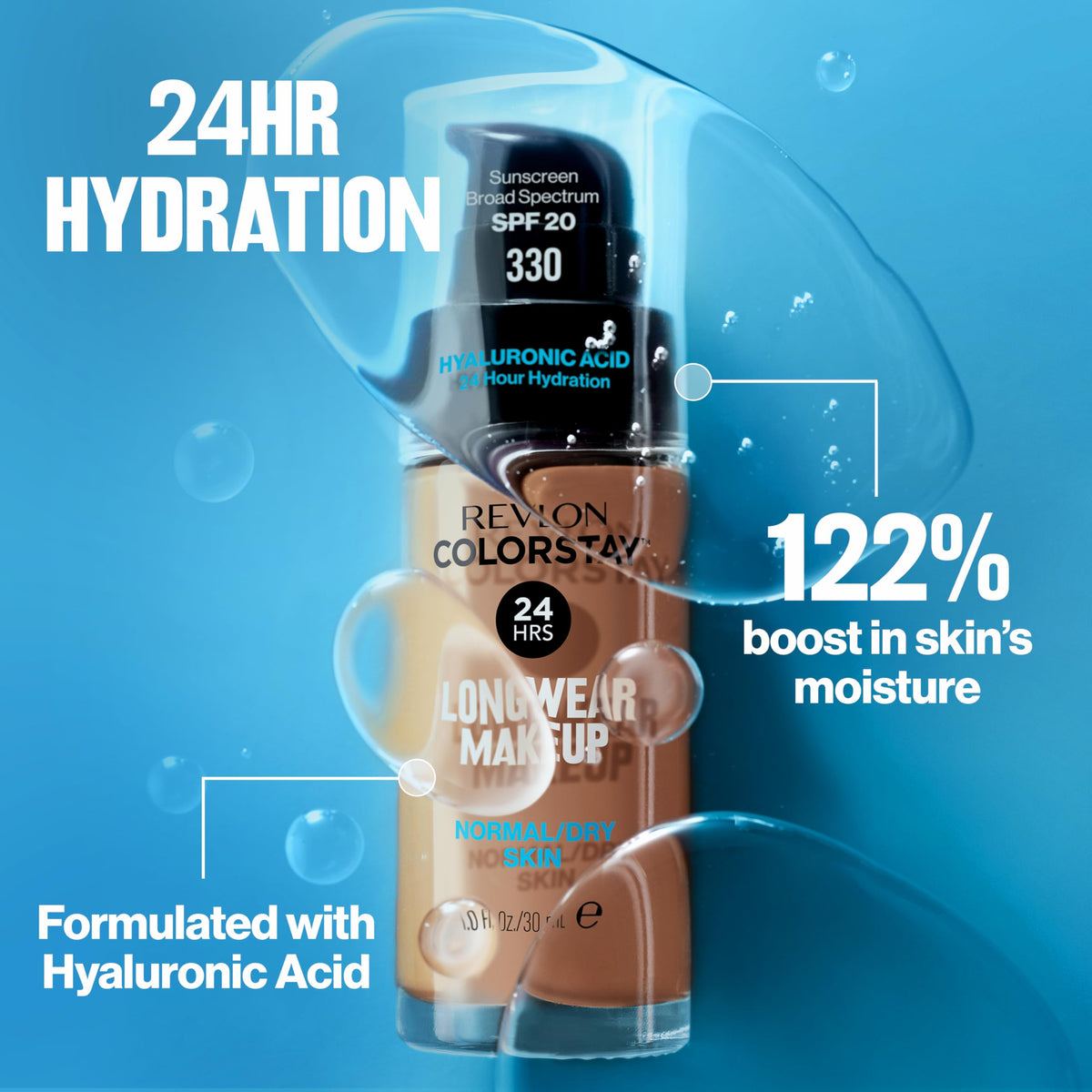Revlon foundation in hand showing bottle size and travel convenience