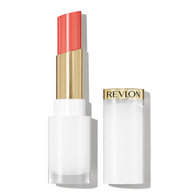 REVLON front packaging showing shade Dewy Peach and glossy finish benefit