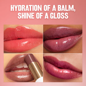 REVLON swatches on forearm showing Chocolate Luster transmit sheer color and glossy glow