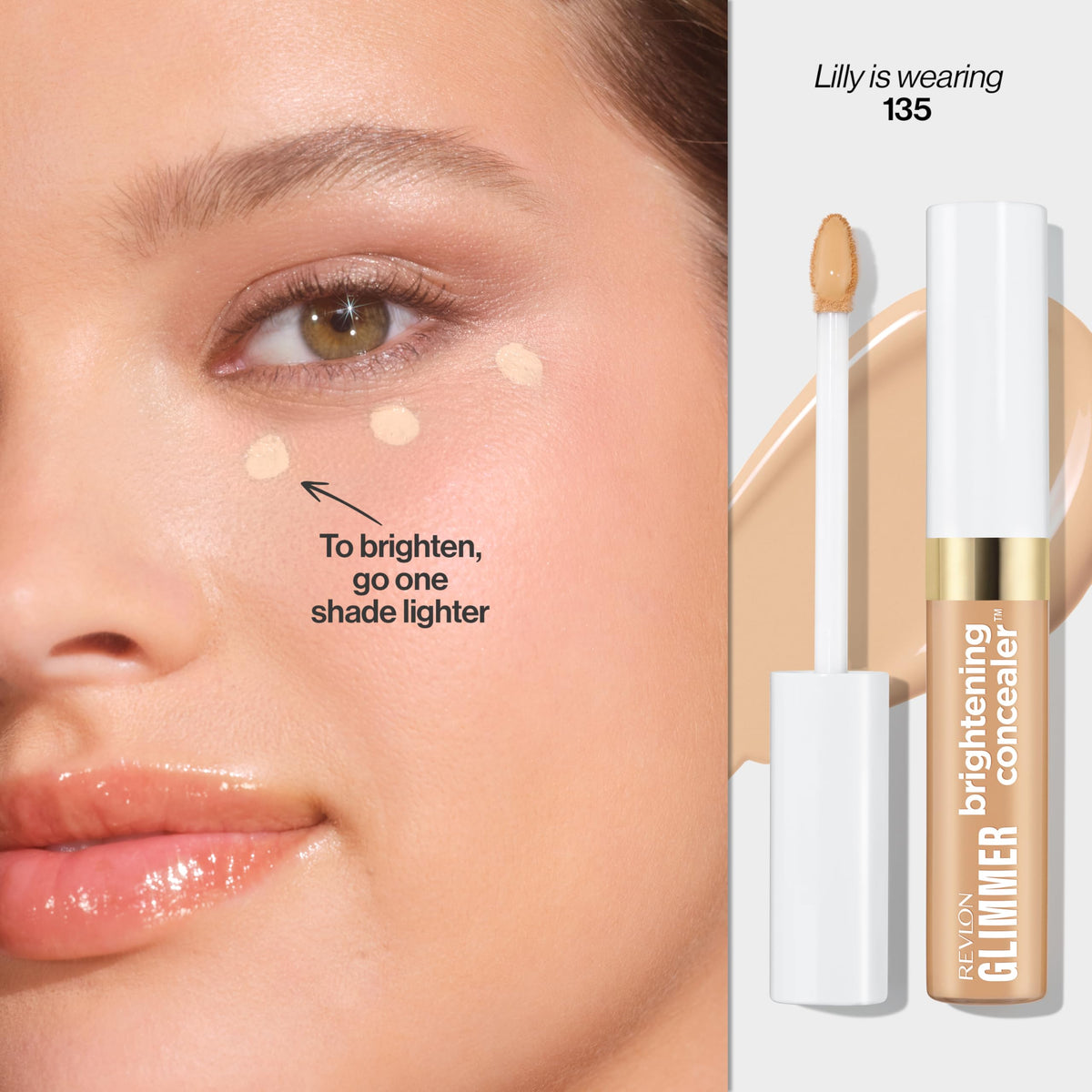 Revlon Glimmer 135 applicator wand delivering precise under-eye coverage benefit