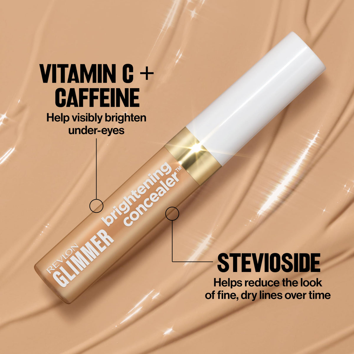 Revlon Glimmer 135 bottle in hand to show true size and travel-friendly benefit