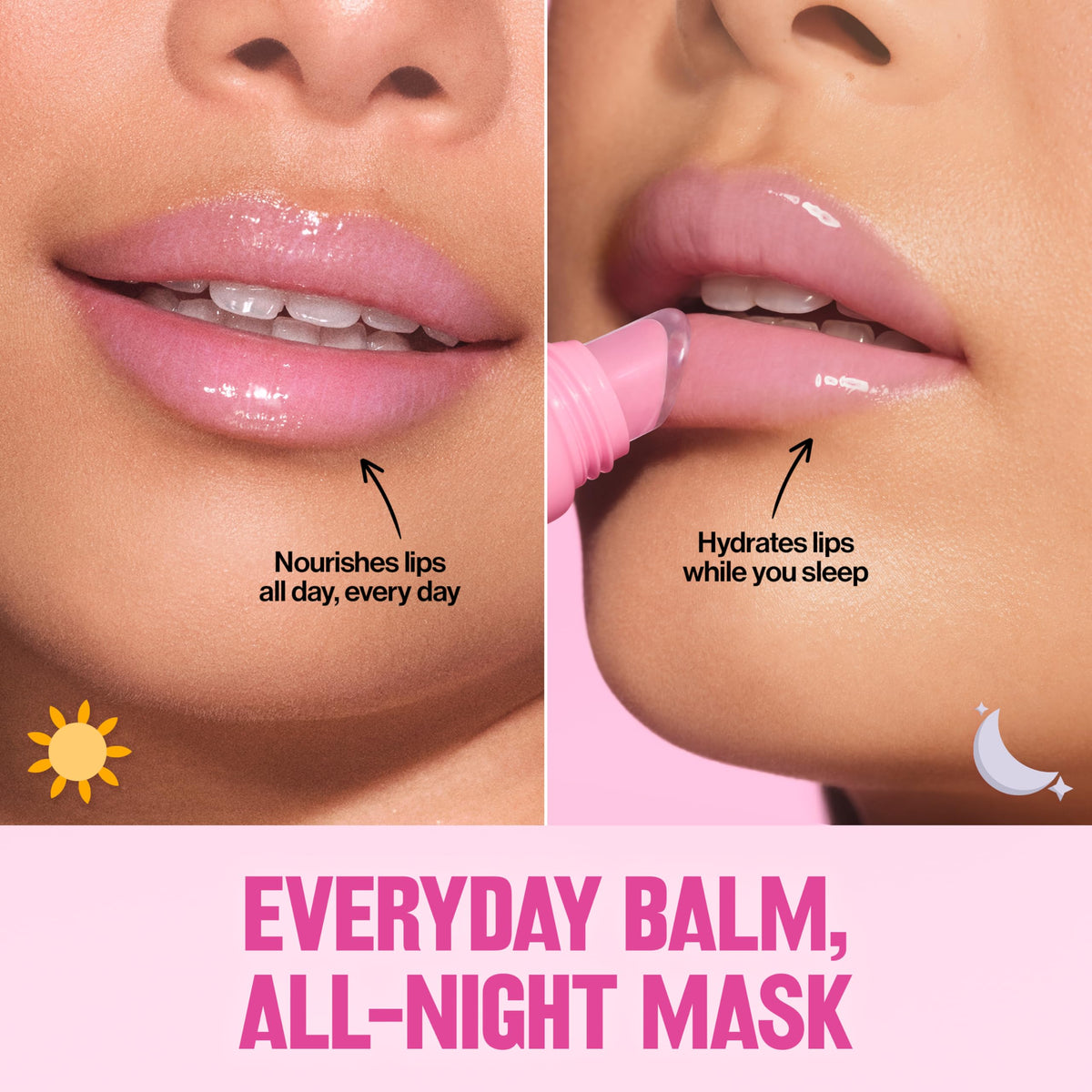 Model wearing Revlon Glimmer daytime showing subtle tint and non-sticky shine benefit