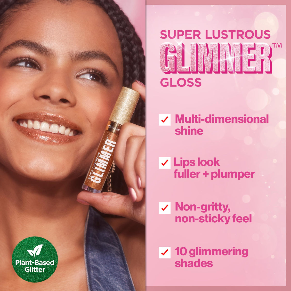 REVLON swirled texture of gloss showing smooth glitter and pearl finish