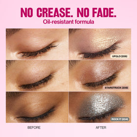 REVLON Glimmer Liquid Shadow before and after eyelid comparison showing improved luminosity