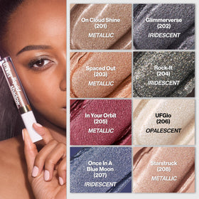 REVLON Glimmer Liquid Shadow styled in evening look adding radiant highlight to eyes