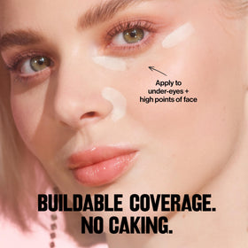Revlon Glimmer under-eye before and after illustrating visible brightening benefit
