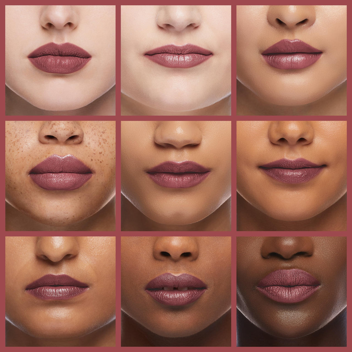 Revlon Iconic Iris lip swatch on model illustrating wearable color payoff