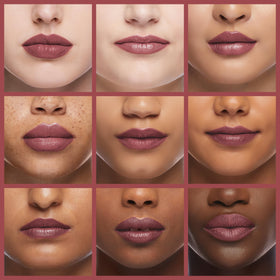 Revlon Iconic Iris lip swatch on model illustrating wearable color payoff