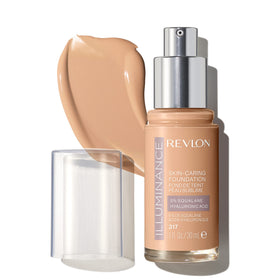 Revlon bottle front view showing Illuminance foundation and natural finish benefit