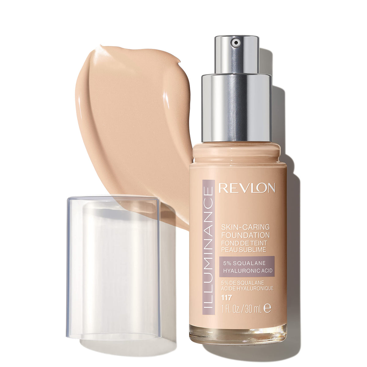 Revlon front packaging showing Illuminance bottle and shade labeling benefit hydrating coverage