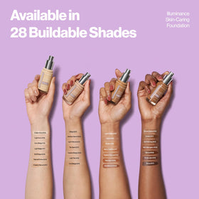 Revlon shade swatch on arm demonstrating 209 Buff Beige match and coverage