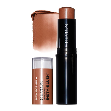 Revlon Insta-Blush stick front view showing Nude Kiss shade and compact benefit