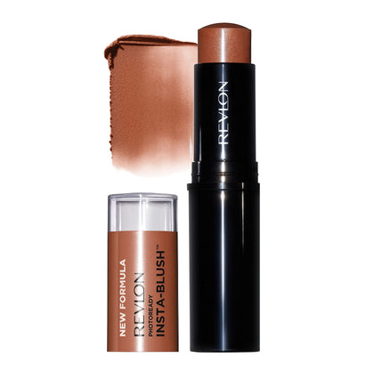 Revlon Insta-Blush stick front view showing Nude Kiss shade and compact benefit