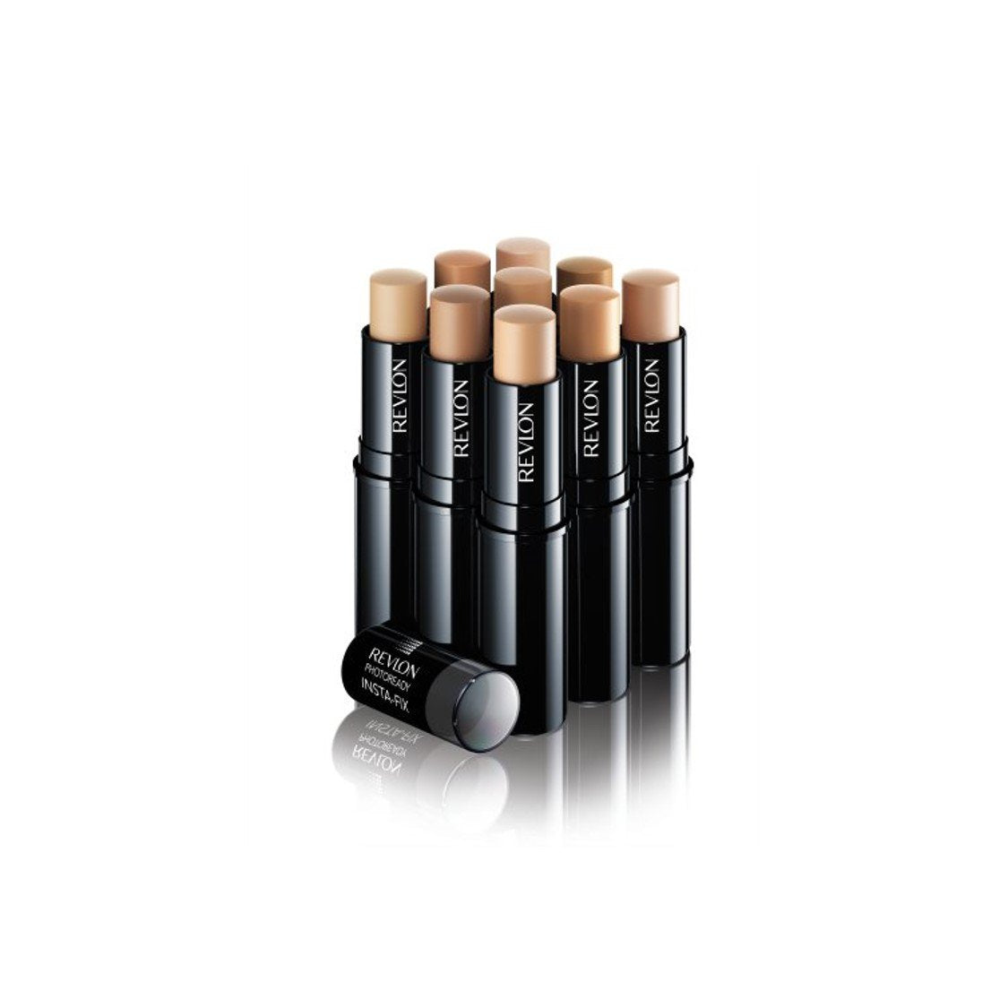 Revlon Insta-Fix shade swatches including Natural Beige to help find a matching tone benefit