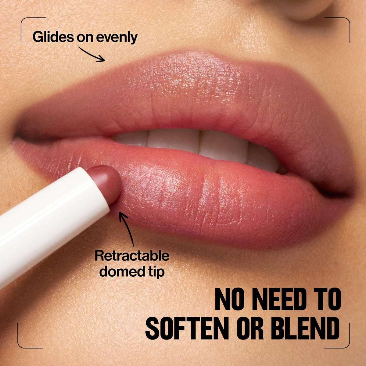 REVLON application on lips in hand illustrating overlining ease and natural-looking result