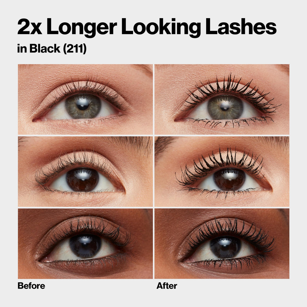 Revlon mascara swiped on lashes providing visible length and hold