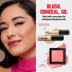 Open Revlon compact displaying Naughty Nude pan and compact interior