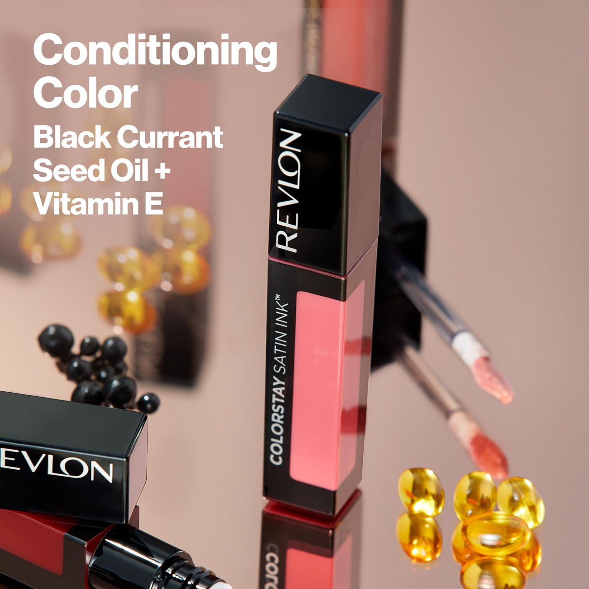 REVLON product label and ingredients list showing black currant seed oil benefit