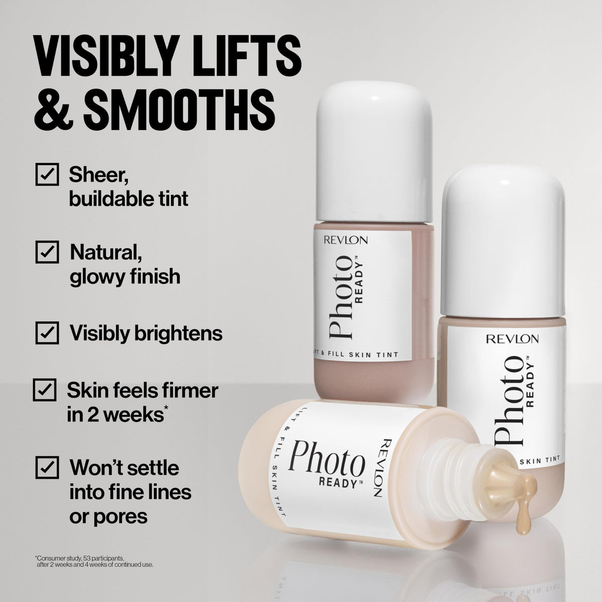 Revlon before and after split showing improved skin smoothness and lift
