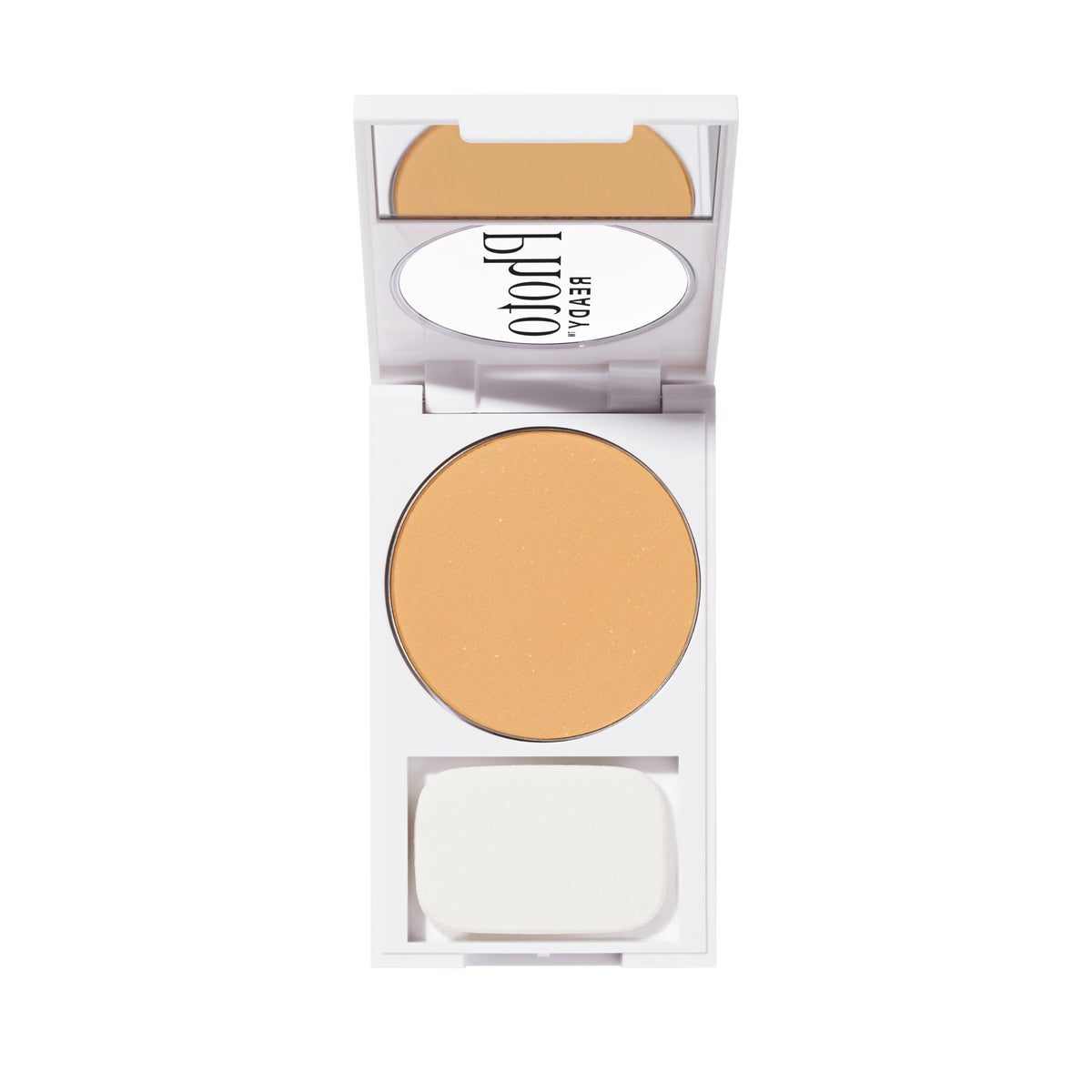 Model applying Revlon PhotoReady with brush showing quick touch-up and shine control