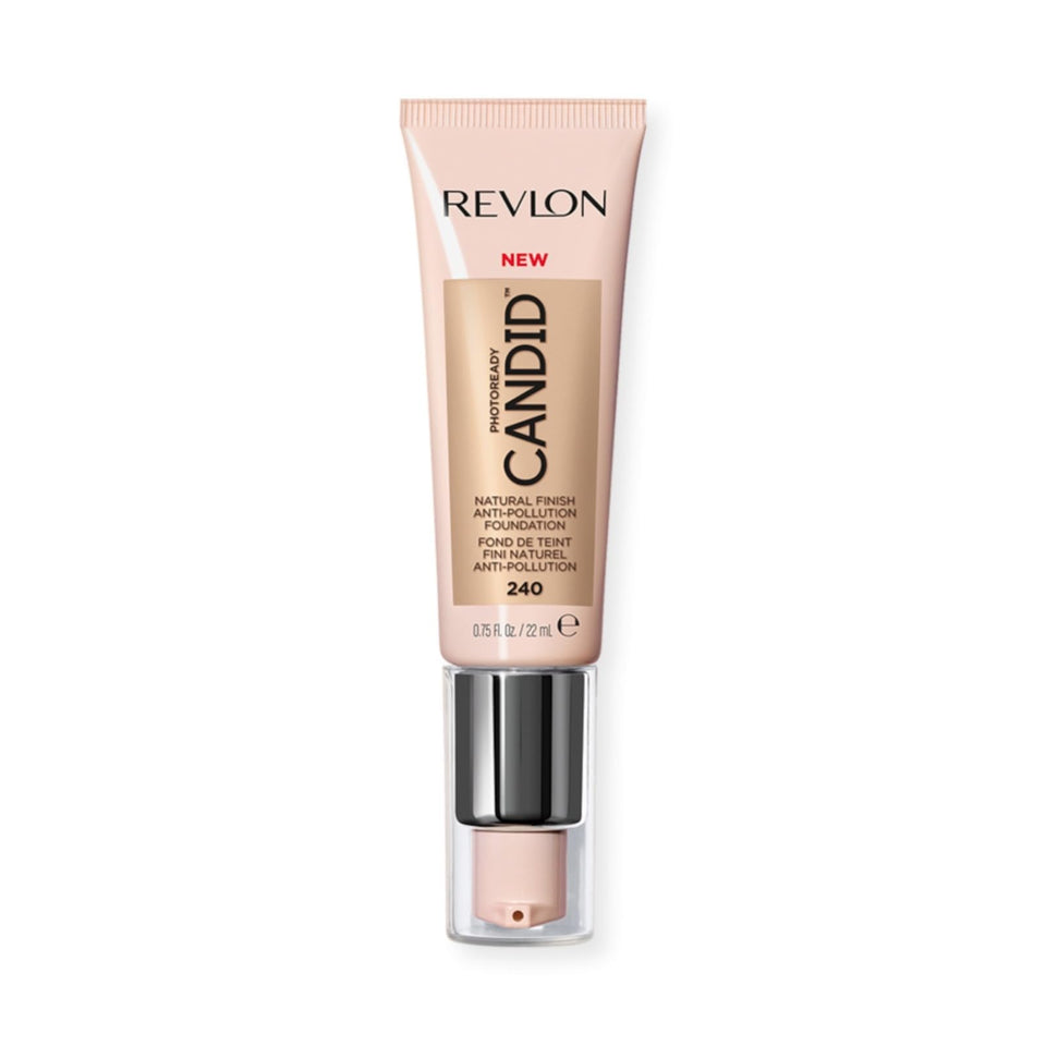 Revlon bottle front packaging showing label and shade, suggests trusted protection
