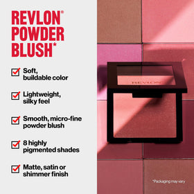 Revlon powder blush with brush applying a buildable, natural cheek color