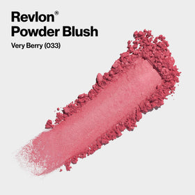 Close-up powder texture view of Revlon blush showing microfine finish for seamless blending