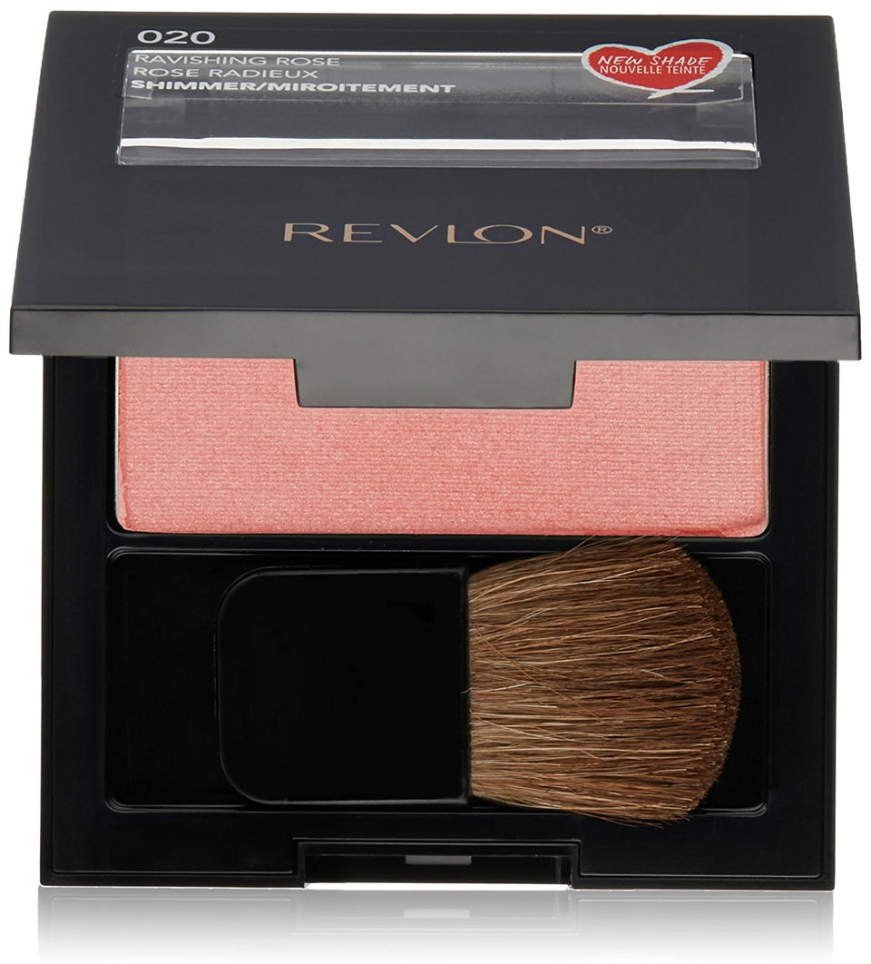 Revlon front compact showing 020 Ravishing Rose and travel-friendly size benefit