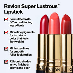 Revlon lipstick bullet at an angle highlighting creamy tip and precise application