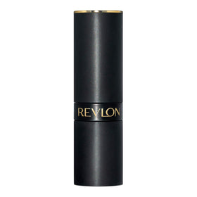 Revlon soft-matte tube open showing embossed bullet and gold detail benefit luxe presentation