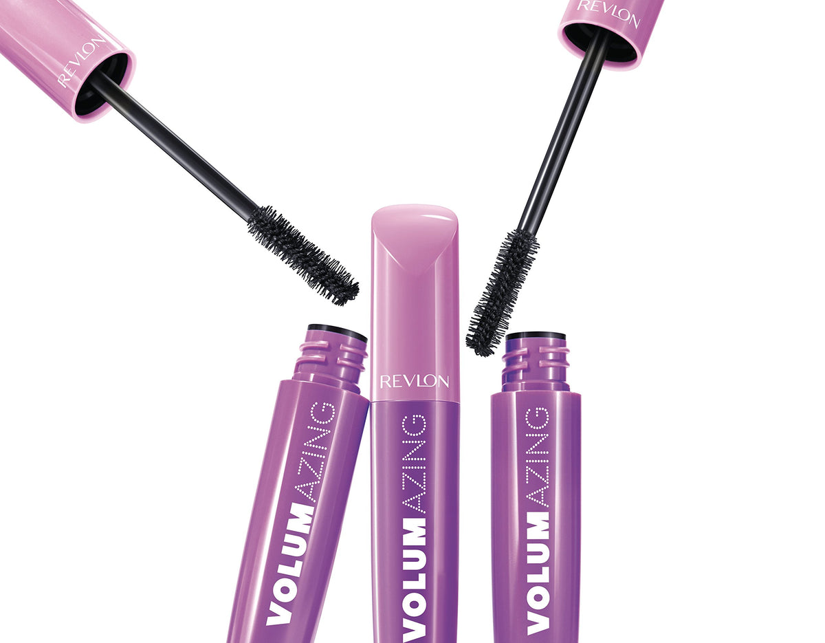 Revlon volumazing swatch on lashes showing creamy texture and rich black pigment