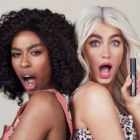 Revolution stroke of mascara showing rich black pigment and buildable coverage benefit