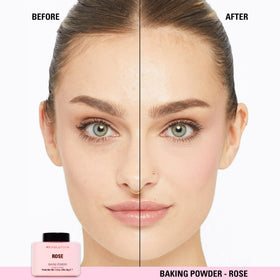 Revolution Beauty powder being applied with a fluffy brush for soft mattifying effect
