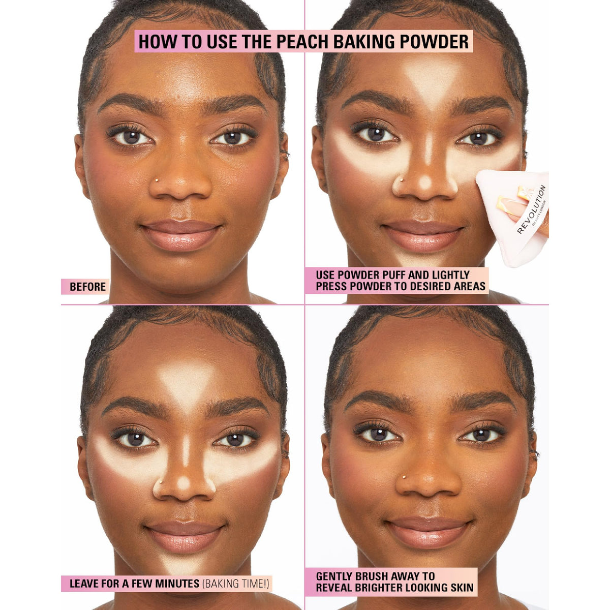 Revolution Beauty London peach powder texture close-up illustrating fine, silky finish