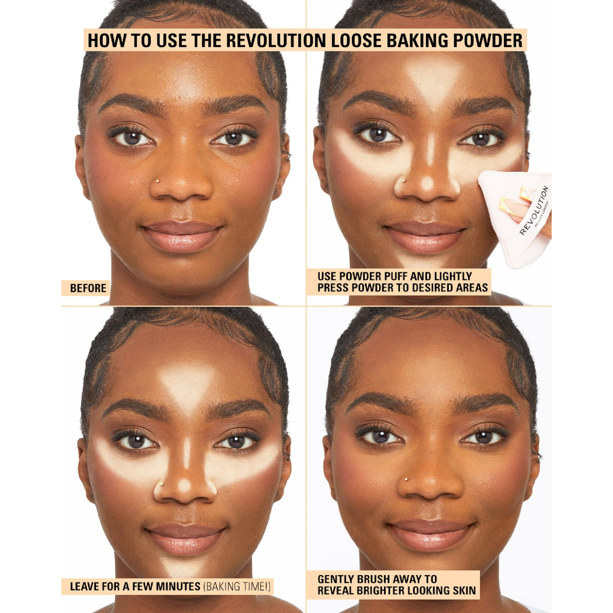Revolution Beauty finely milled powder texture close-up that demonstrates smoothing benefit