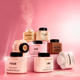 Revolution Beauty jar shown next to common compact to display 1.12 oz size and scale