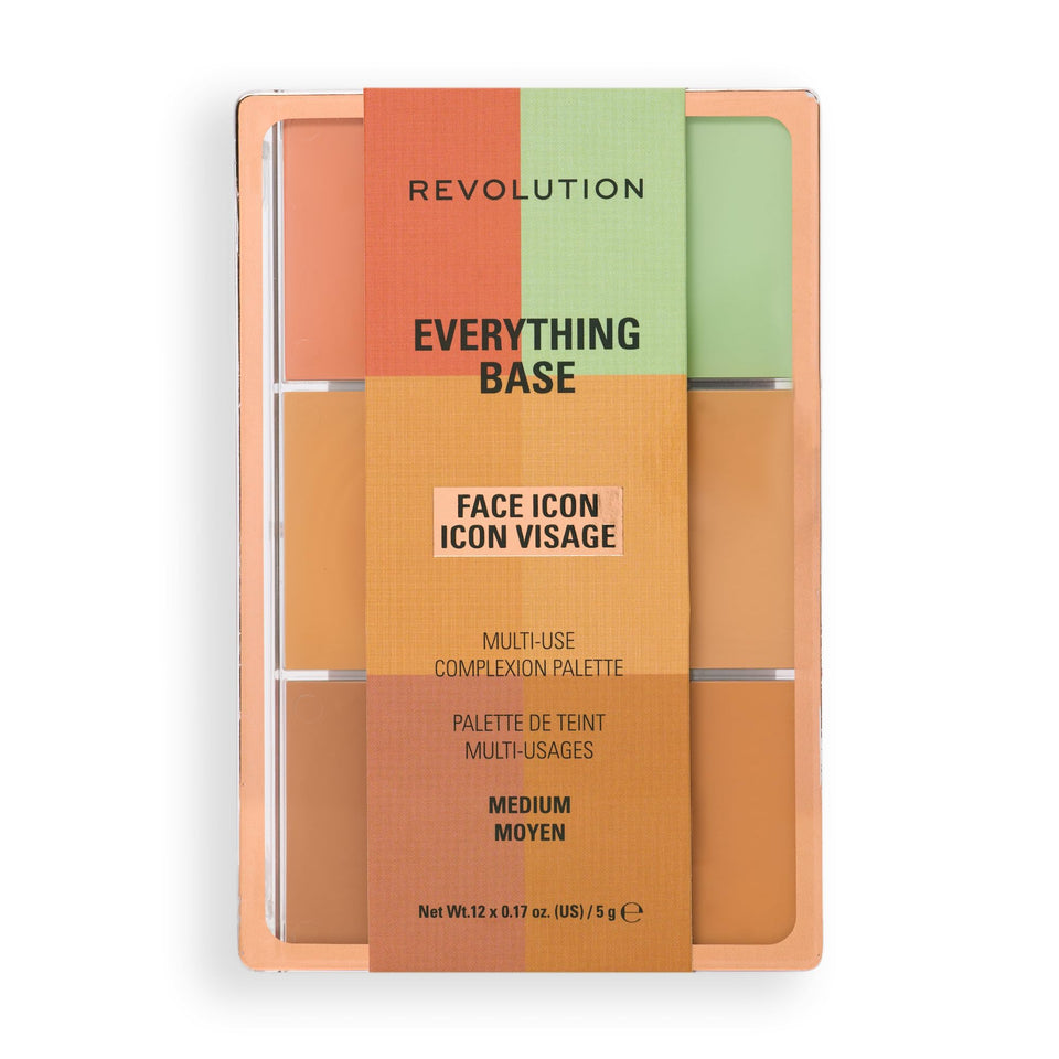 Revolution Beauty London open palette showing five cream pans and portability benefit
